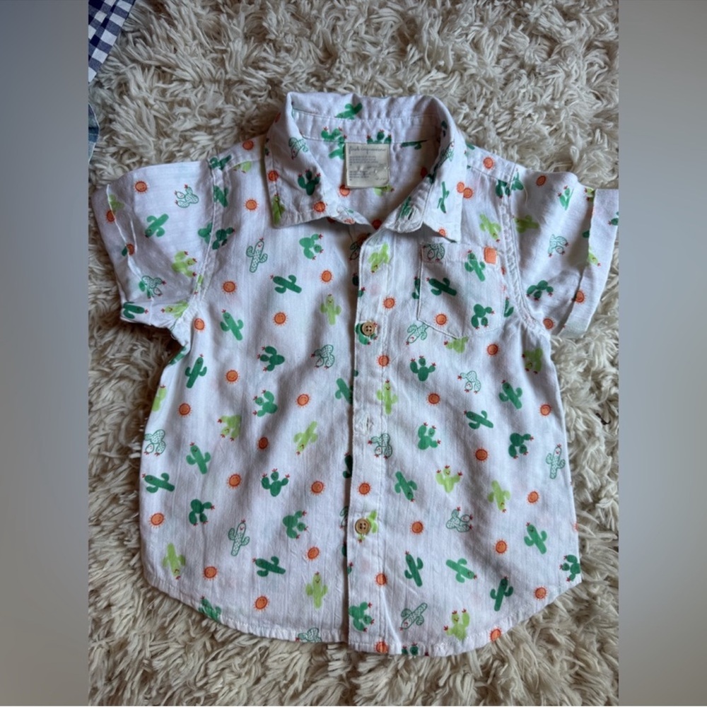 Cactus Print Kids Shirt - White and Green